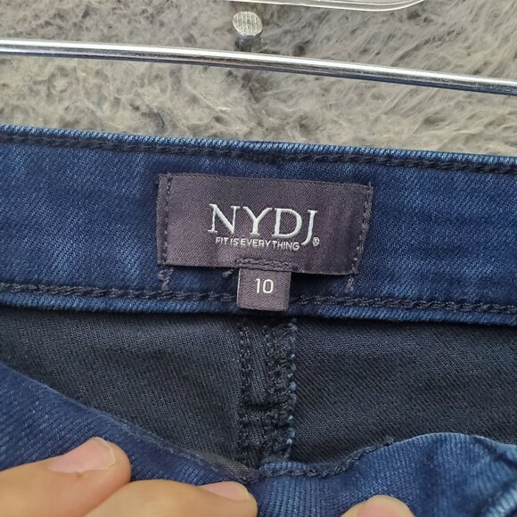 NYDJ Jeans Womens 10 Blue Bridgewater Wide Leg Stretch Denim Cropped - Picture 2 of 14